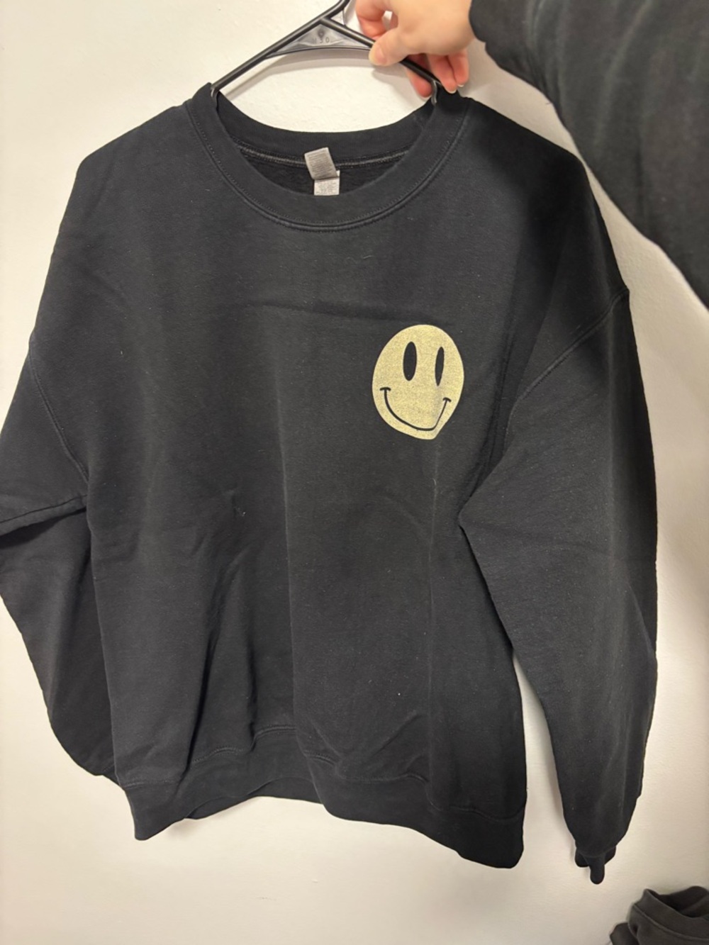 Gildan Black Crewneck with Yellow Smiley Chest Patch Ohio Northern Ada Design